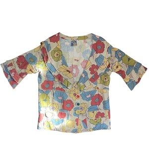 Papike Wearable Art Linen Jacket Floral Print Handmade USA Size M